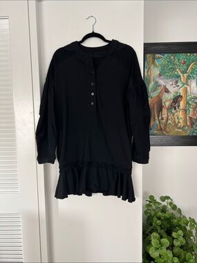 Black Ruffle-Hem Henley Dress